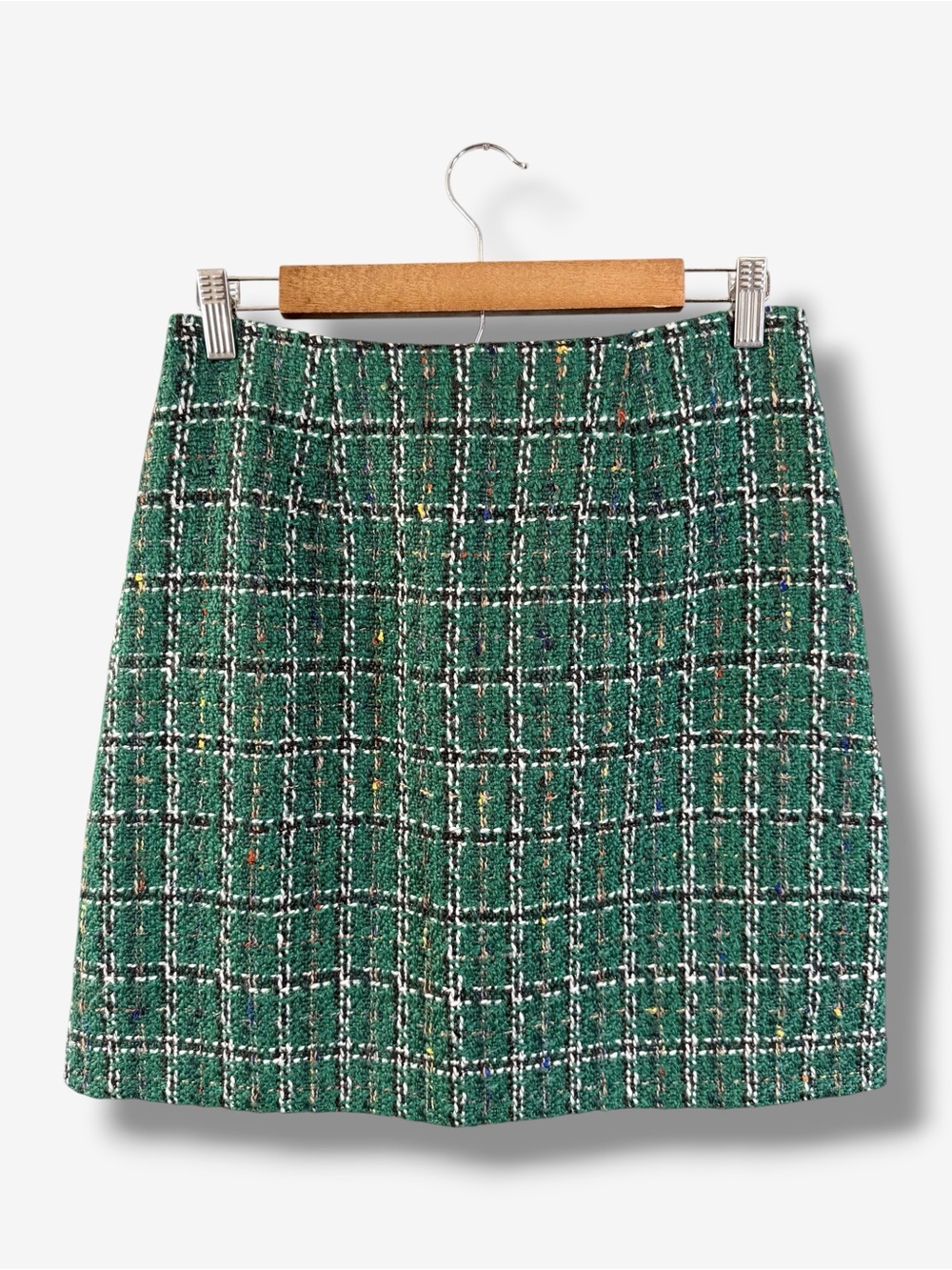 Anthropologie Hutch Green Plaid Tweed Skirt Size S 90s Y2K Casual Academia Boho